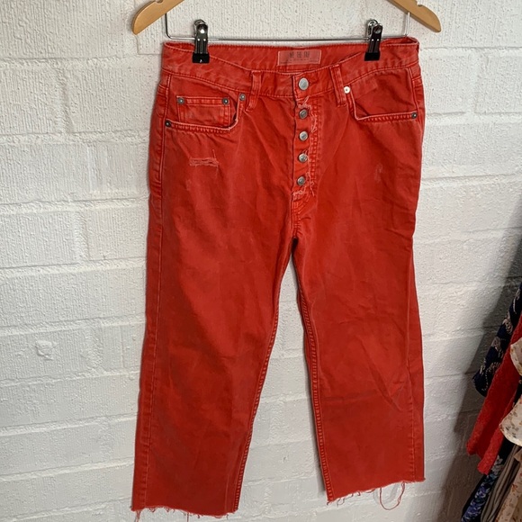 Free People We the Free Denim High Rise Exposed Button Fly Red size 26 - Picture 1 of 7